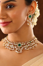 Load image into Gallery viewer, Premium Kemp Stone Rice Pearl Temple Guttapusalu  Ethnic Necklace set
