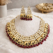 Load image into Gallery viewer, 22k gold plated Tayani elephant ruby Designer Statement Necklace set
