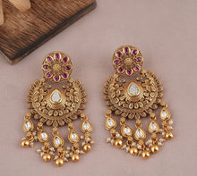 Load image into Gallery viewer, Golden Kundan Pearl drop Indian ethnic earrings
