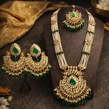Load image into Gallery viewer, Dhani Kundan Pearl Beads Long Necklace set with maangtikka
