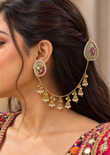 Load image into Gallery viewer, German silver Kashmiri Silver replica Ghungroo Stud with Hair chain earrings
