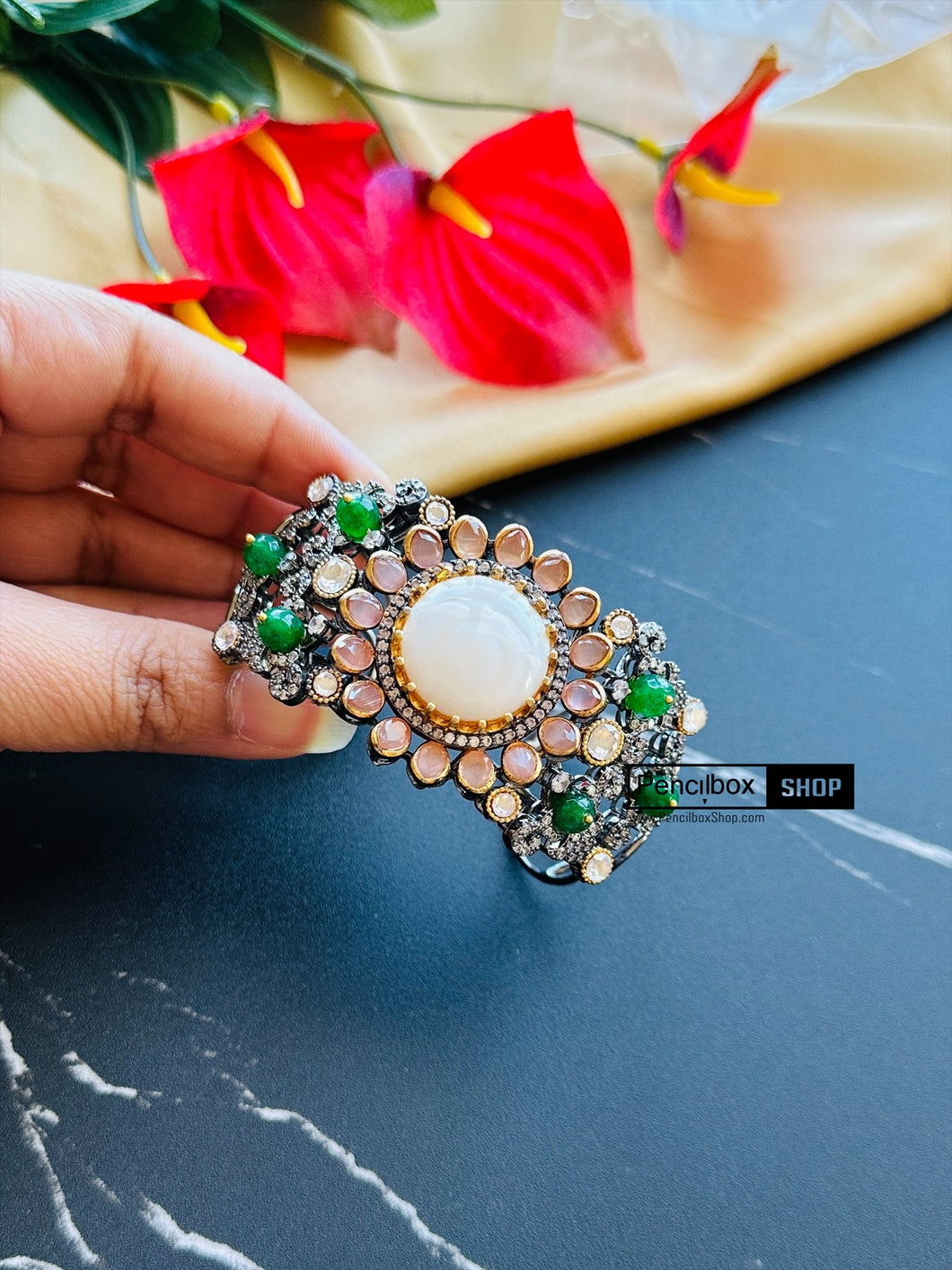 Multicolor Mop gemstone Sabya inspired Cuff bracelet kada