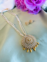 Load image into Gallery viewer, Pearl Mala cz american diamond Haram Necklace set Temple jewelry
