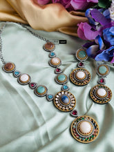 Load image into Gallery viewer, Designer inspired gem stone Premium Sabya inspired Heritage Necklace set
