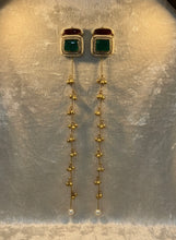 Load image into Gallery viewer, 92.5 coated Fusion Long Ghungroo Ruby Green Kashmiri earrings
