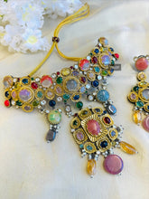 Load image into Gallery viewer, Heritage Designer inspired gem stone Premium Sabya inspired Heritage Necklace set
