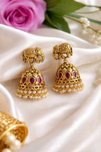 Load image into Gallery viewer, Elephant Golden Kundan Pearl drop Indian ethnic earrings
