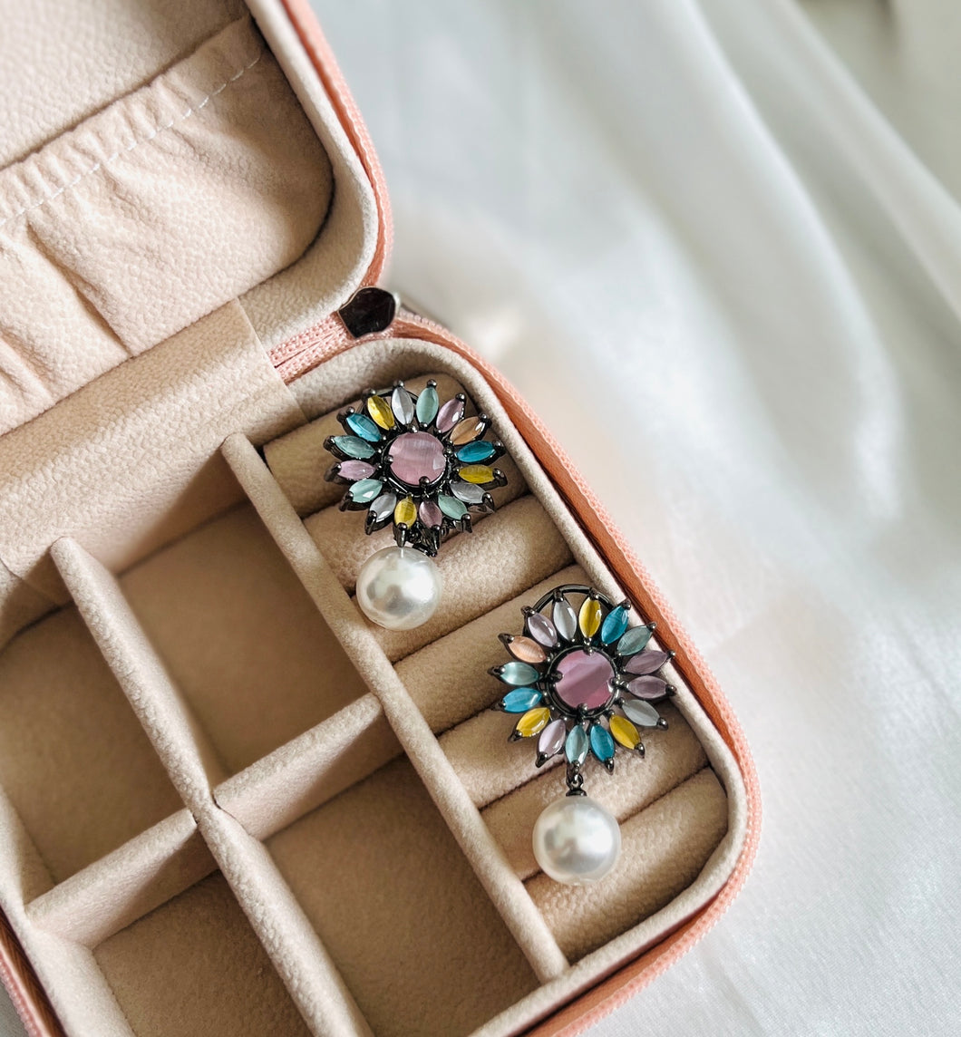 American diamond Multicolor Flower Stud Earrings