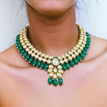 Load image into Gallery viewer, Rani green Drop Kundan back Meenakari Necklace set

