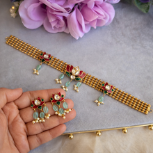 Load image into Gallery viewer, Lotus enamel Choker Beaded Necklace set Ethnic
