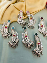 Load image into Gallery viewer, 92.5 Silver coated german silver Peacock Earrings with ghungroo

