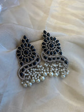 Load image into Gallery viewer, German silver Stone Pearl drop statement Earrings
