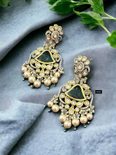Load image into Gallery viewer, 22k gold plated Green Tayani carved Peacock earrings
