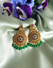 Load image into Gallery viewer, Elephant Kemp Stone Temple Amrapali Ethnic Earrings
