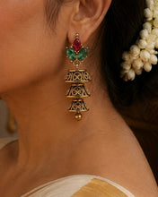 Load image into Gallery viewer, Small Kemp Stone Brass Jhumka Earrings
