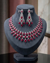 Load image into Gallery viewer, Ruby Premium american diamond Silver necklace set
