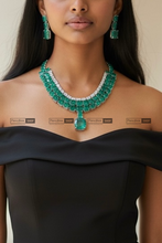 Load image into Gallery viewer, American diamond Solitaire Rhinestone three layer Doublet Designer Necklace set
