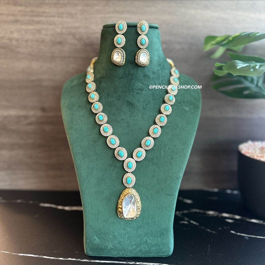 Turquoise  Uncut  Kundan Designer Necklace set