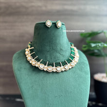Load image into Gallery viewer, Nitya Green Hydro Stone gold plated Tayani Necklace set.
