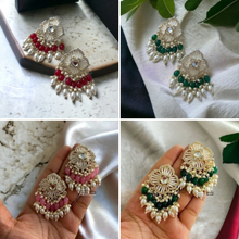 Load image into Gallery viewer, Pearl Kundan cz Medium Pearl Drop dangling earrings
