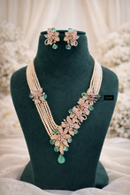 Load image into Gallery viewer, Solitaire Floral Rose Gold MM pink Mint Pearl Multicolor Long Solitaire Premium Necklace set
