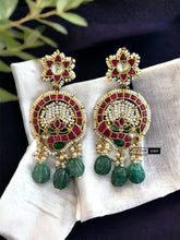 Load image into Gallery viewer, Pachi Kundan Multicolor Peacock Statement Designer Earrings
