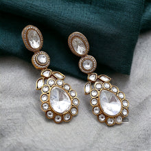 Load image into Gallery viewer, Moissanite Kundan  Gold plated Dangling Earrings
