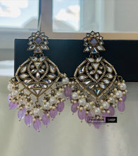 Load image into Gallery viewer, Kundan chandbali Pearl Jhumka earrings
