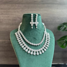 Load image into Gallery viewer, Silver Designer Layered American Diamond cz Necklace set

