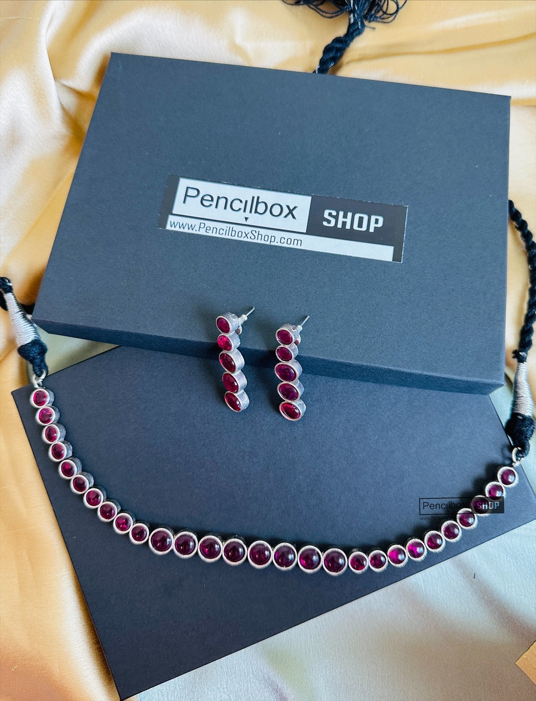 Ruby German Silver Round Choker necklace set