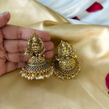 Load image into Gallery viewer, Lakshmi  ji Kemp stone Jhumka earrings temple jewelry
