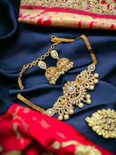Load image into Gallery viewer, Peacock cz Kemp Stone Choker temple ethnic Necklace set
