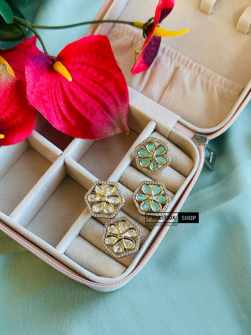 Kundan 22k gold plated Tayani flower Stud Earrings