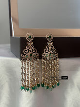 Load image into Gallery viewer, 22k gold plated Tayani statement Long Green Dangling tassel Gold plated Earrings
