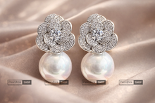 Load image into Gallery viewer, Kajol Evergreen Premium Pearl Solitaire Lookalike American Diamond Cz Earrings
