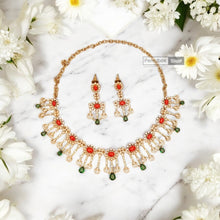 Load image into Gallery viewer, Golden Coral CZ Dangling Temple Necklace set
