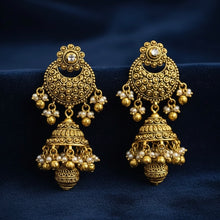 Load image into Gallery viewer, Golden Kundan Pearl drop Indian jhumka ethnic earrings
