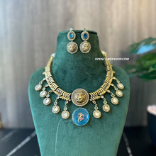 Load image into Gallery viewer, Jaguar Blue tassel Antique Statement Necklace set
