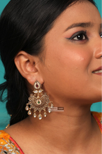 Load image into Gallery viewer, Chandbali Kemp Stone Temple Ethnic Golden Multicolor Earrings
