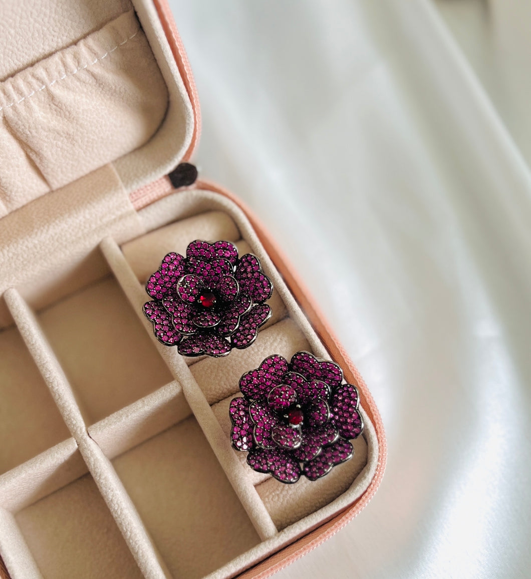 American diamond Invisible setting Pink Flower Stud Earrings