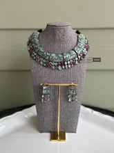 Load image into Gallery viewer, German Silver Mint Ruby Statement Necklace set
