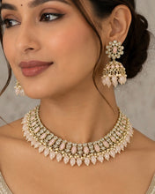Load image into Gallery viewer, Anvi Peach Golden Polki Necklace Set with Maangtikka
