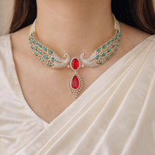 Load image into Gallery viewer, Ruby Green Premium Solitaire choker pearl Necklace set
