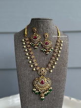 Load image into Gallery viewer, Exclusive cz kemp stone multicolor Necklace set Temple Jewelry

