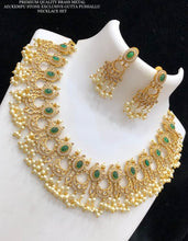 Load image into Gallery viewer, Multiple Colors-Golden guttapusalu cz Ethnic Necklace set temple jewelry
