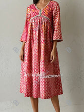 Load image into Gallery viewer, 3 pc Soft Cotton Alia cut Orange Pink Dress women Clothing
