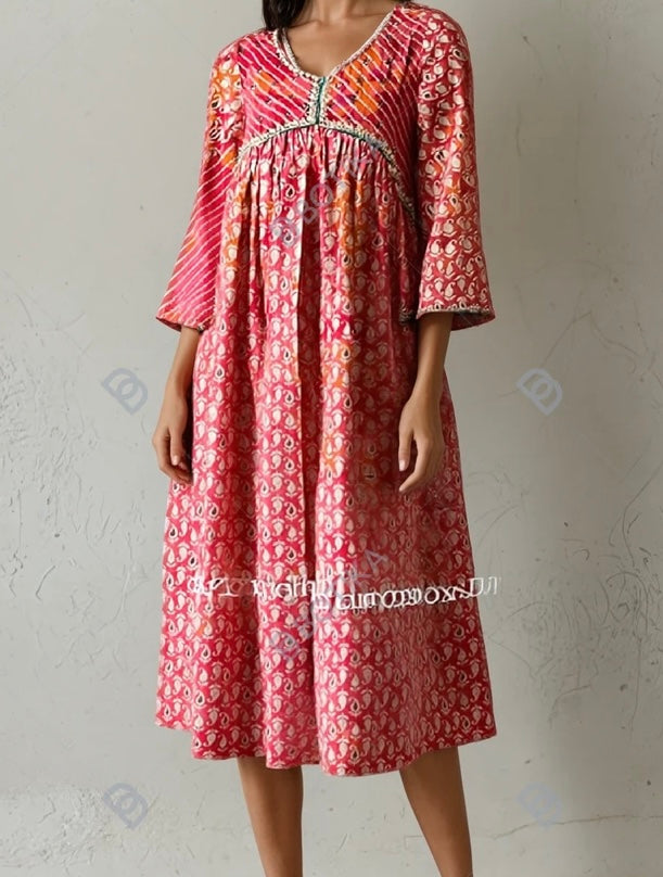 3 pc Soft Cotton Alia cut Orange Pink Dress women Clothing