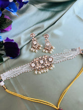 Load image into Gallery viewer, Chitra White 22k gold plated Tayani Pearl Choker Necklace set
