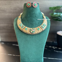 Load image into Gallery viewer, Golden antique German silver Pachi Fusion Multicolor Necklace set
