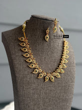 Load image into Gallery viewer, Multicolor Mango shape kemp stone pearl Necklace set  temple jewelry
